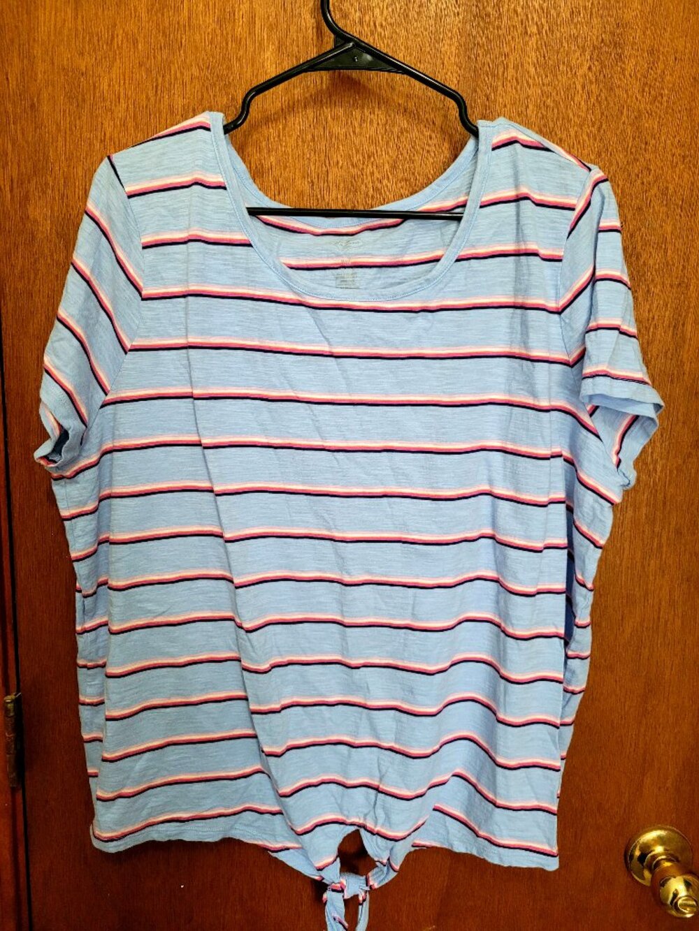 Light Blue Striped T-shirt Tie Front St. John's Bay Size XXL